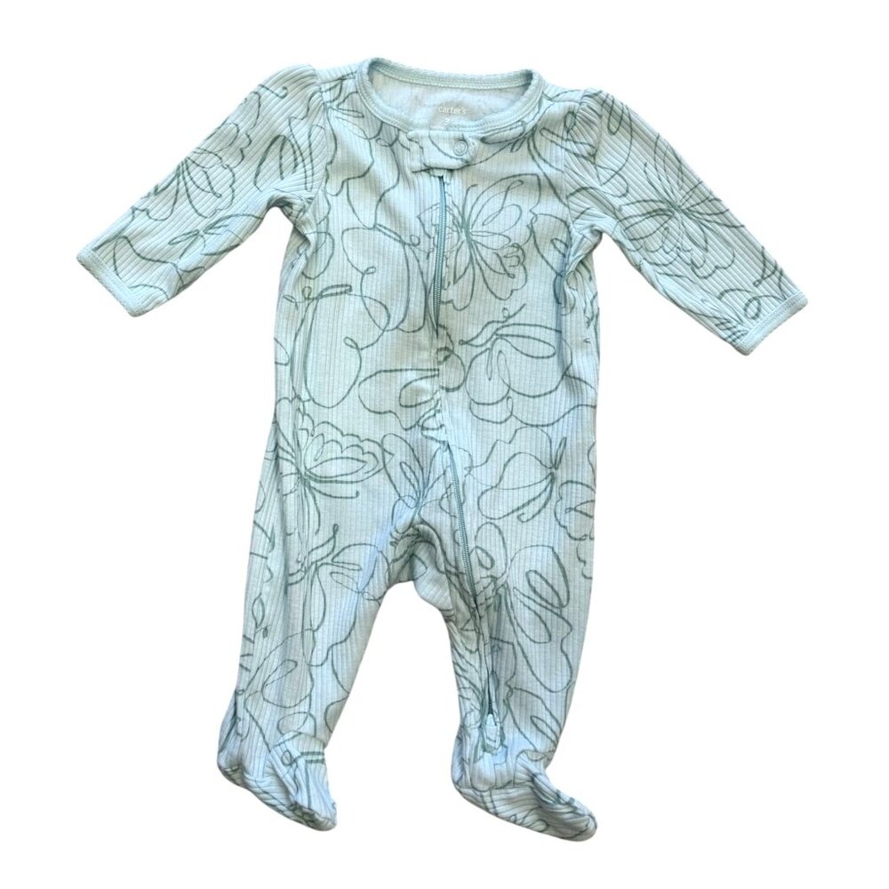 Carters Baby Long Sleeve Sleep Play Footed Onesies 3M Cotton Blend Green White - Picture 2 of 7